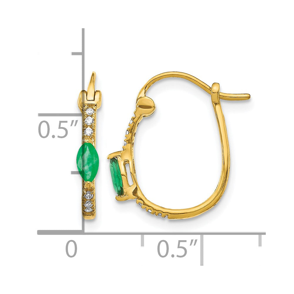 10k 1/20ct Diamond and Emerald Oval Hoop Earrings