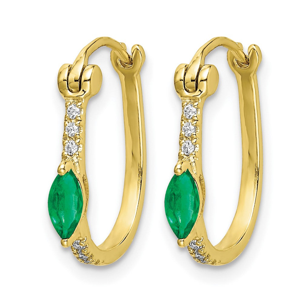 14k 1/20ct Diamond and Emerald Oval Hoop Earrings