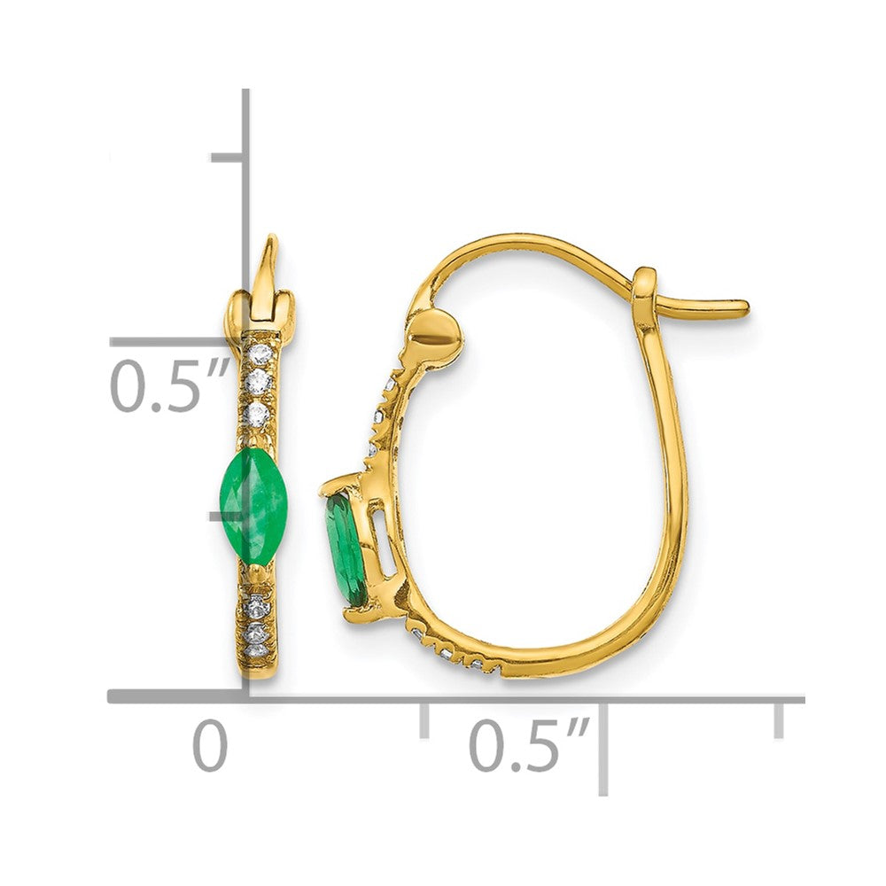 14k 1/20ct Diamond and Emerald Oval Hoop Earrings