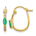 14k 1/20ct Diamond and Emerald Oval Hoop Earrings