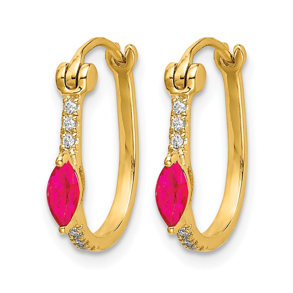 14k 1/20ct Diamond and Ruby Oval Hoop Earrings