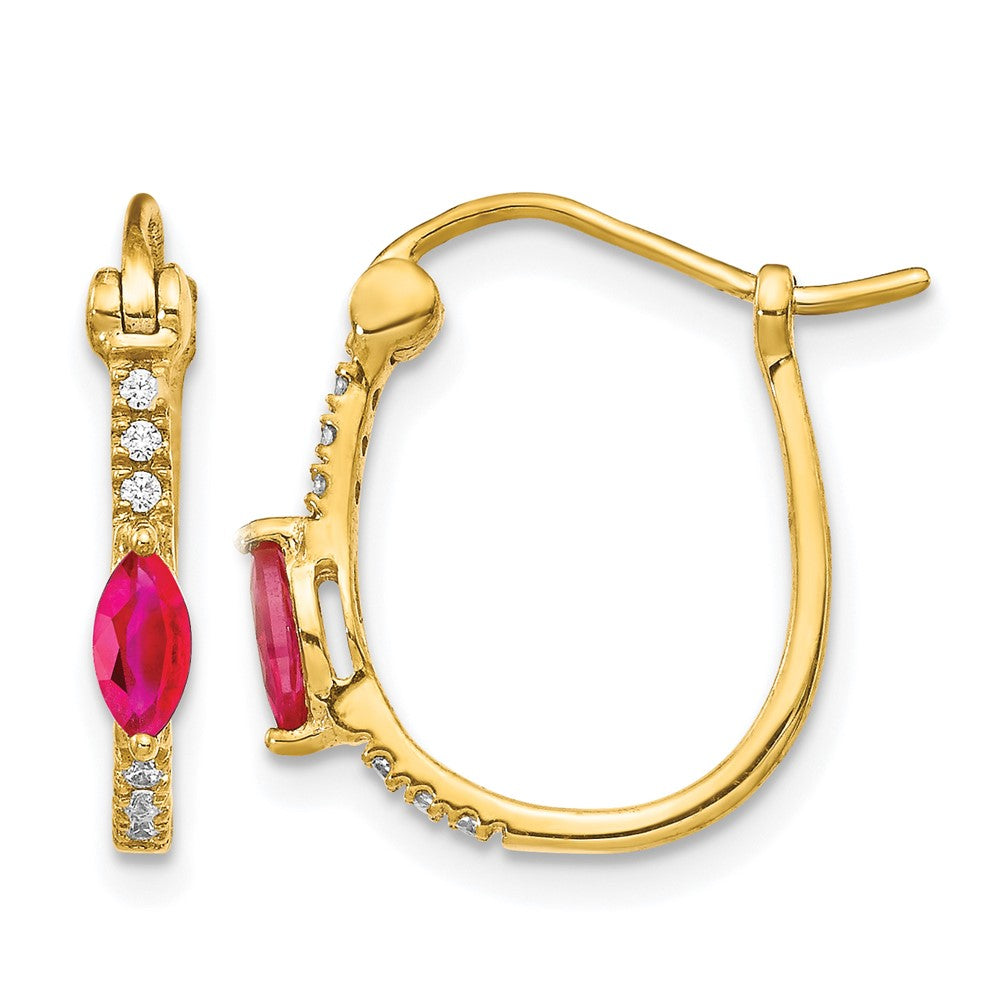 14k 1/20ct Diamond and Ruby Oval Hoop Earrings