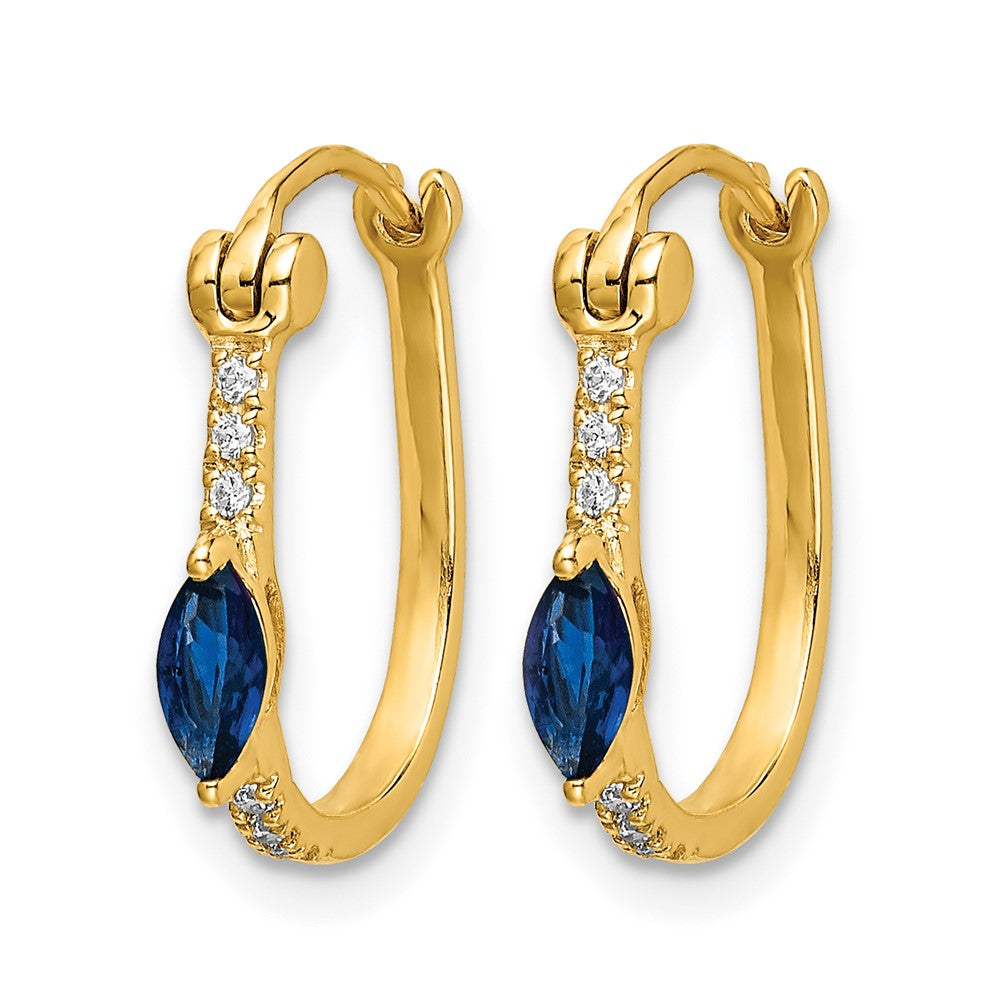 14k 1/20ct Diamond and Sapphire OVal Hoop Earrings
