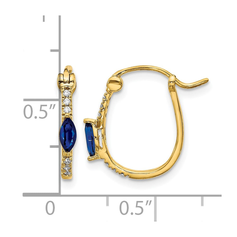 14k 1/20ct Diamond and Sapphire OVal Hoop Earrings