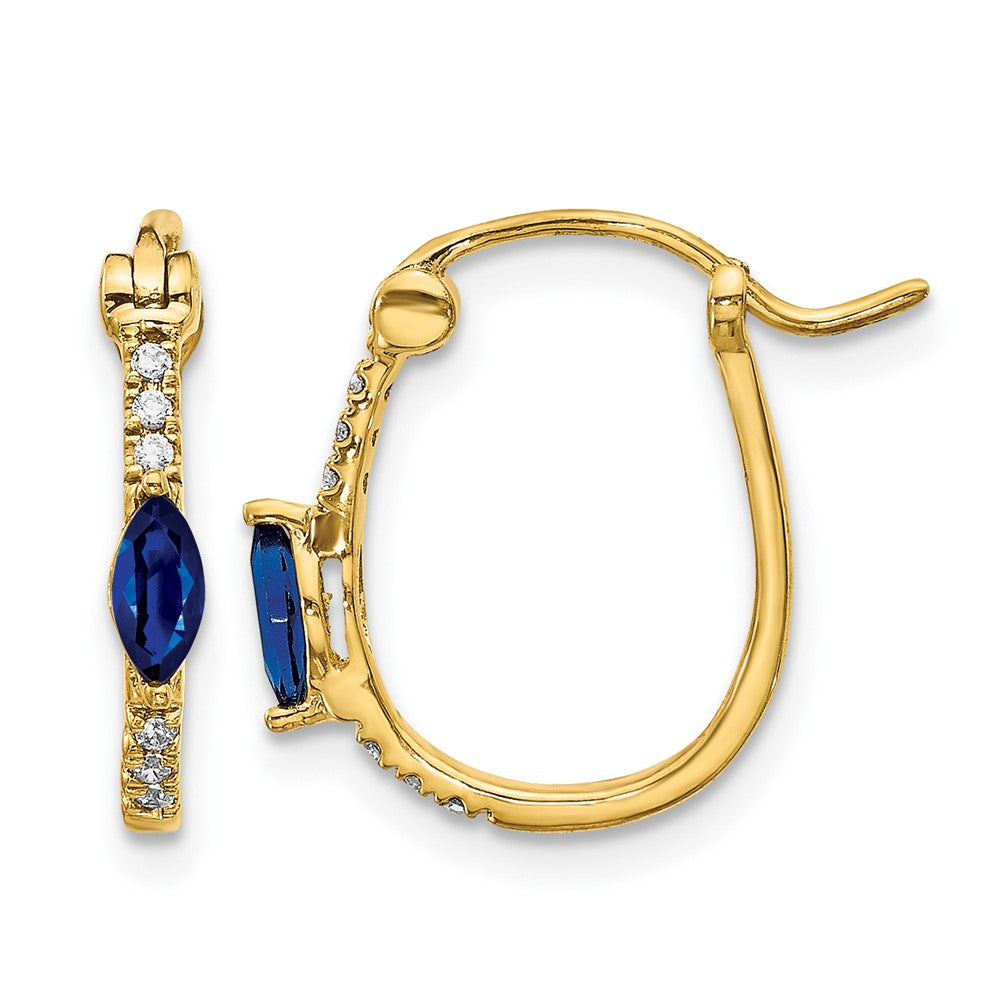 14k 1/20ct Diamond and Sapphire OVal Hoop Earrings