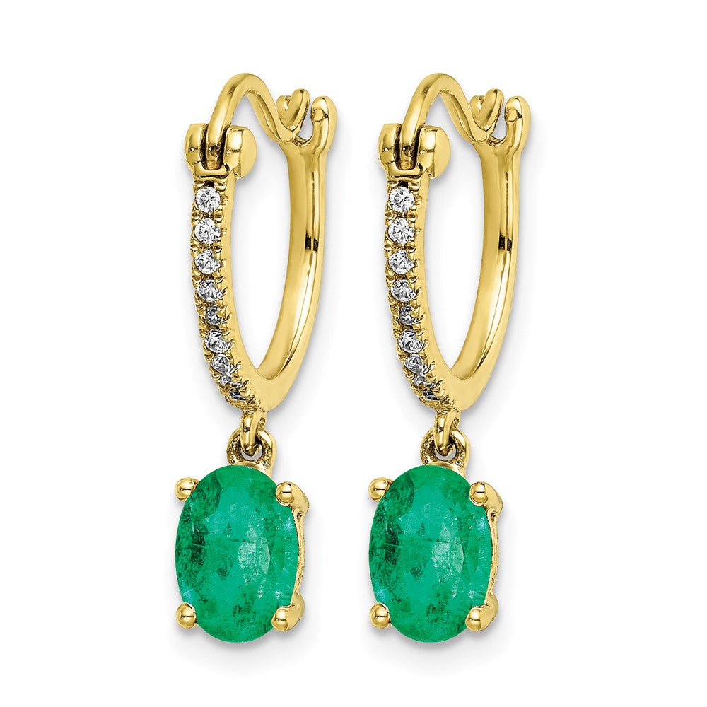 14k 1/10ct Diamond and Emerald Dangle Hoop Earrings