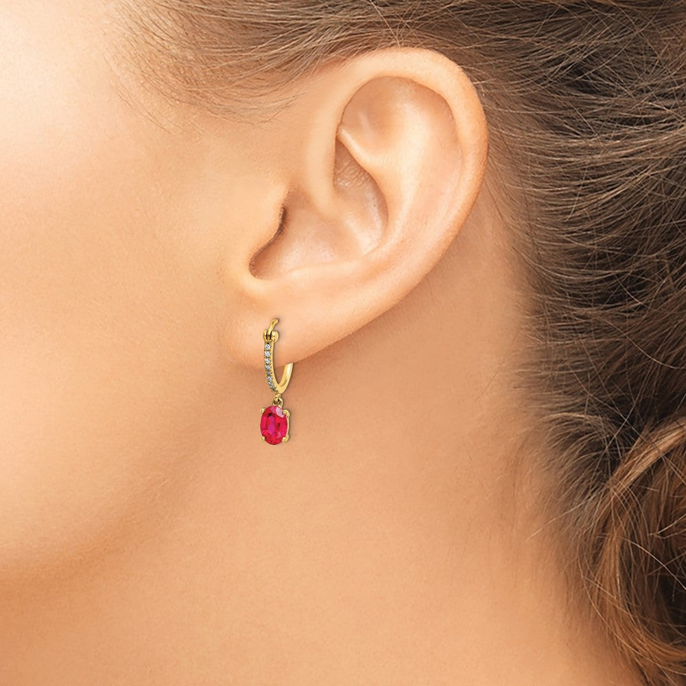 14k 1/10ct Diamond and Ruby Dangle Hoop Earrings