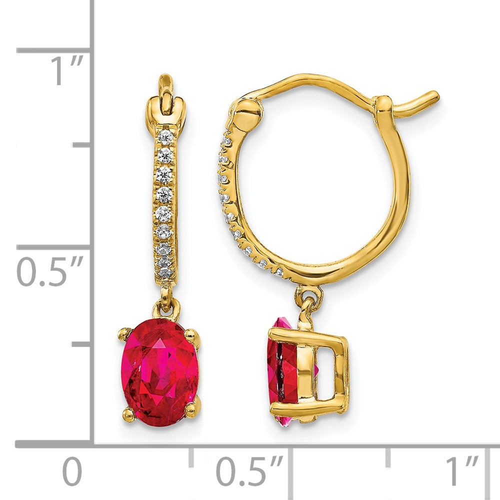 14k 1/10ct Diamond and Ruby Dangle Hoop Earrings