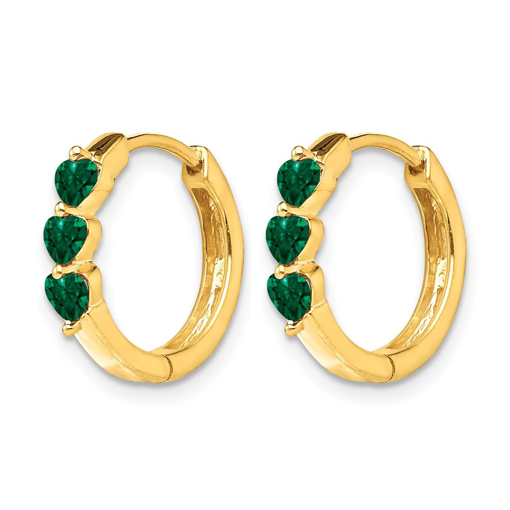 14k Created Emerald Polished Hinged Hoop Earrings