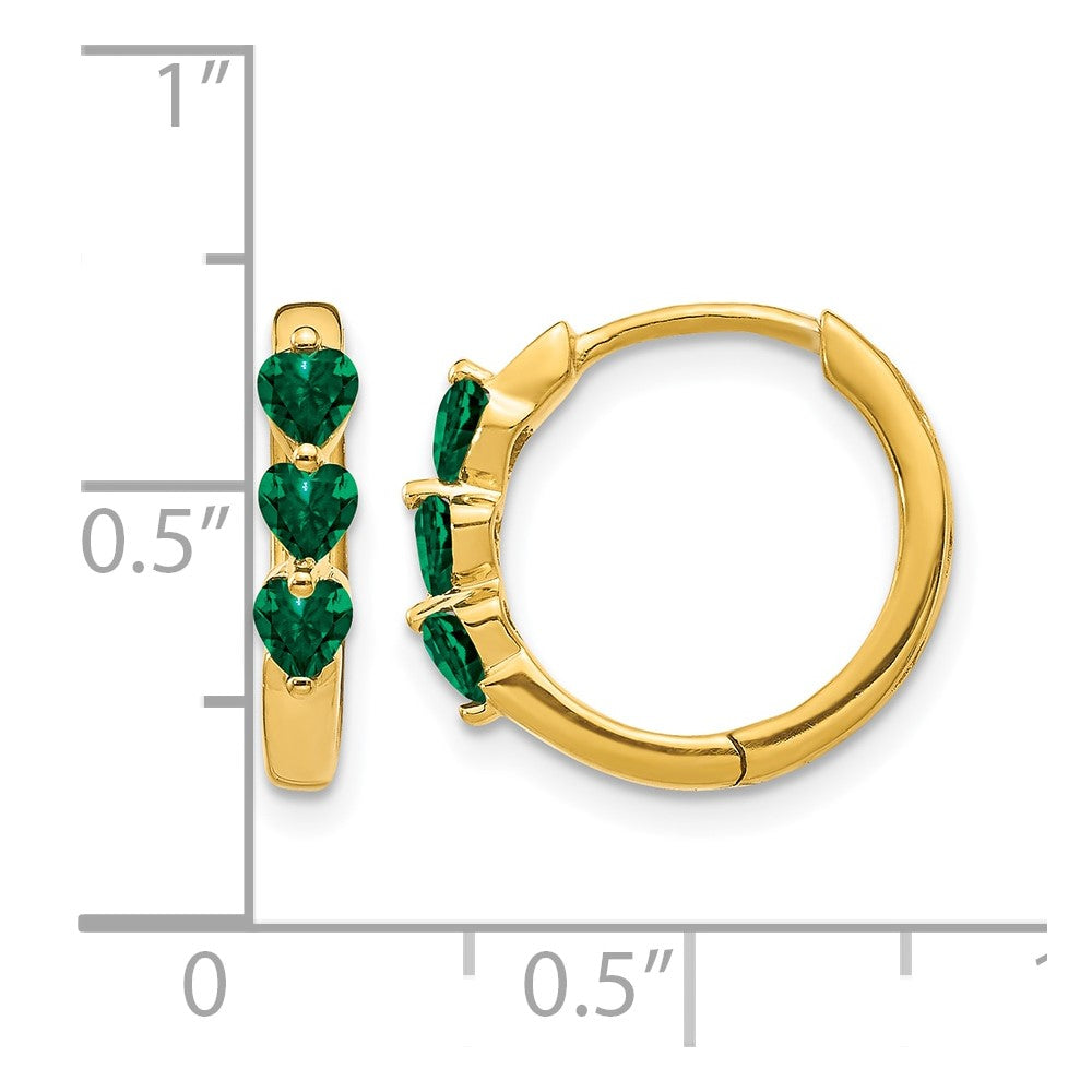 14k Created Emerald Polished Hinged Hoop Earrings