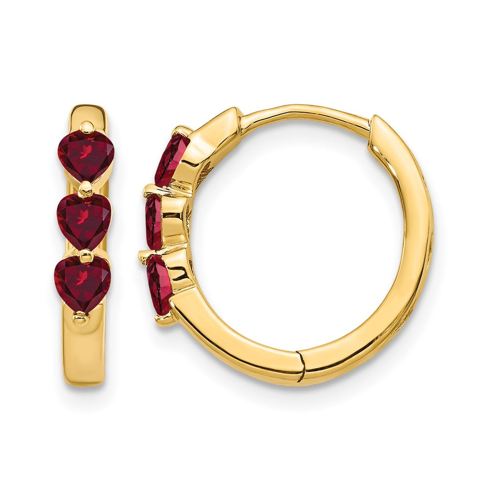 14k Created Ruby Polished Hinged Hoop Earrings