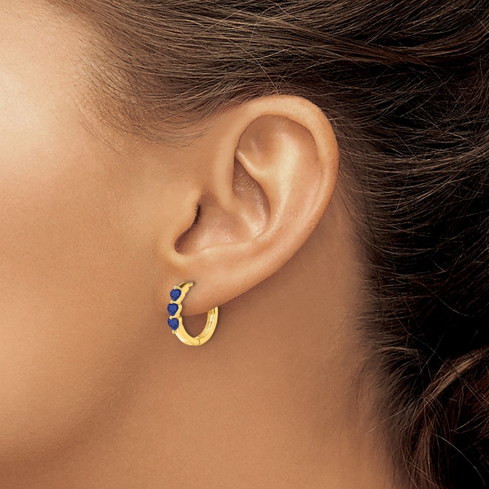 14k Created Sapphire Polished Hinged Hoop Earrings