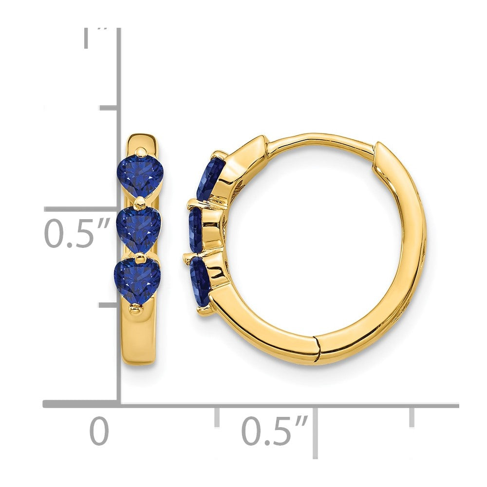 14k Created Sapphire Polished Hinged Hoop Earrings