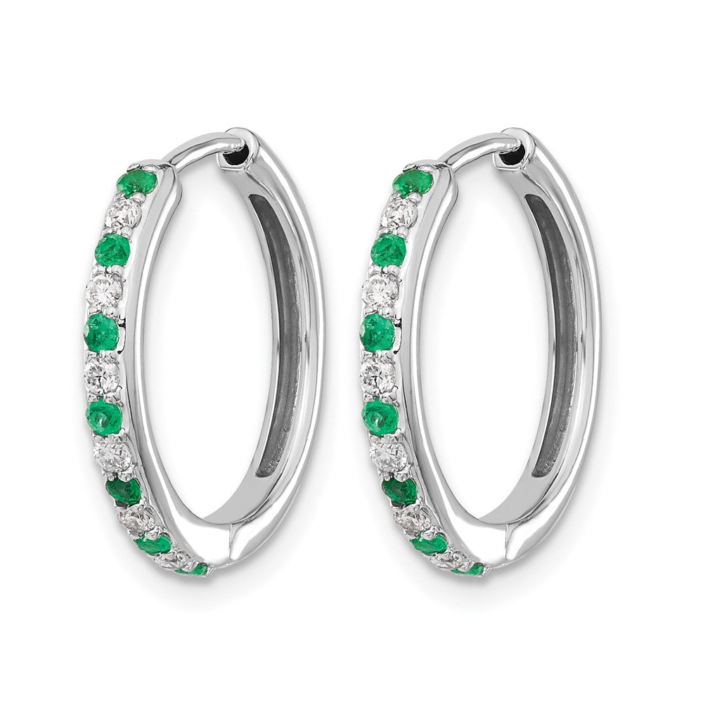 14k White Gold Diamond and Emerald Hinged Hoop Earrings