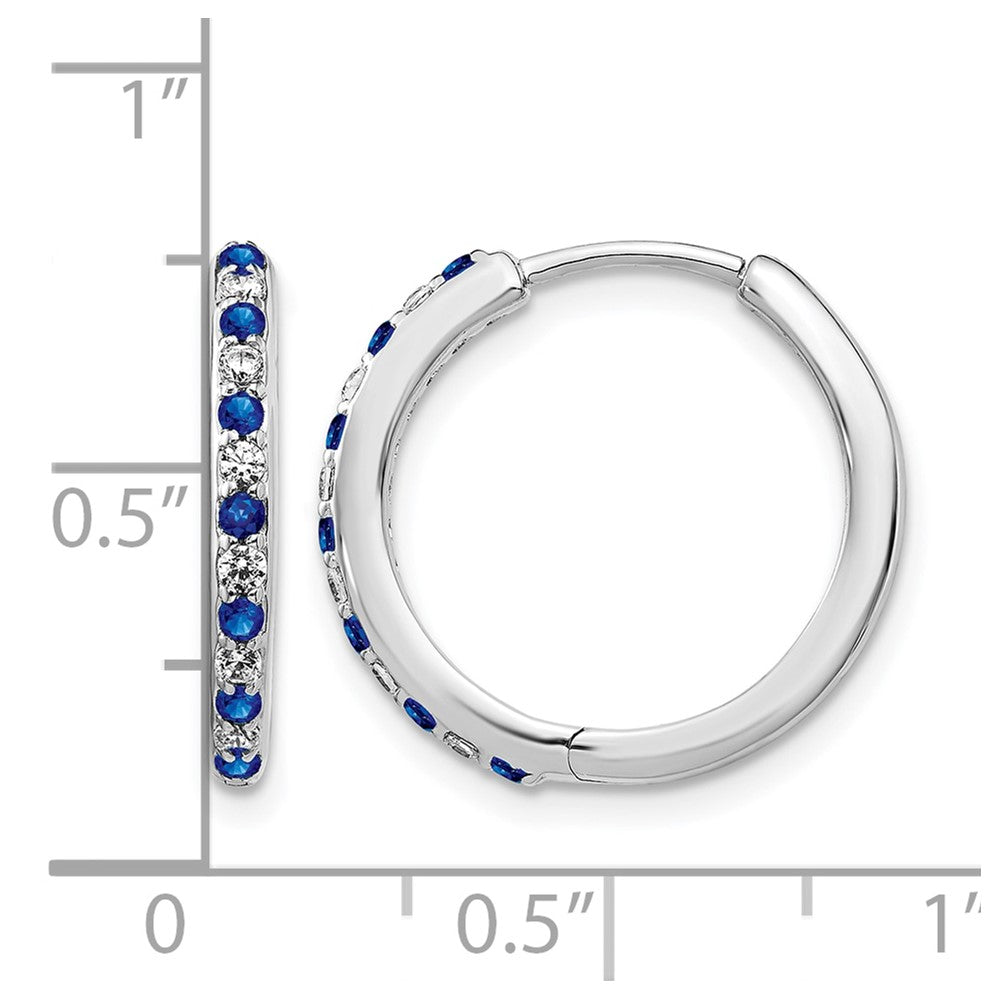 14k White Gold Diamond and Sapphire Hinged Hoop Earrings