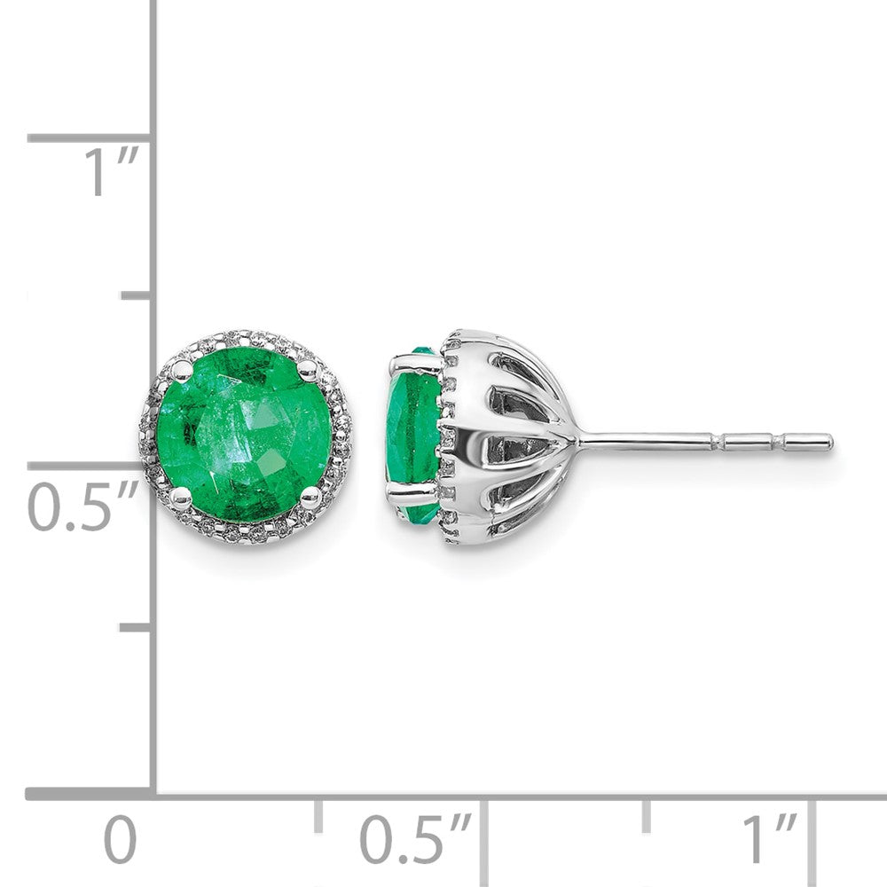14k White Gold Diamond and Emerald Post Earrings