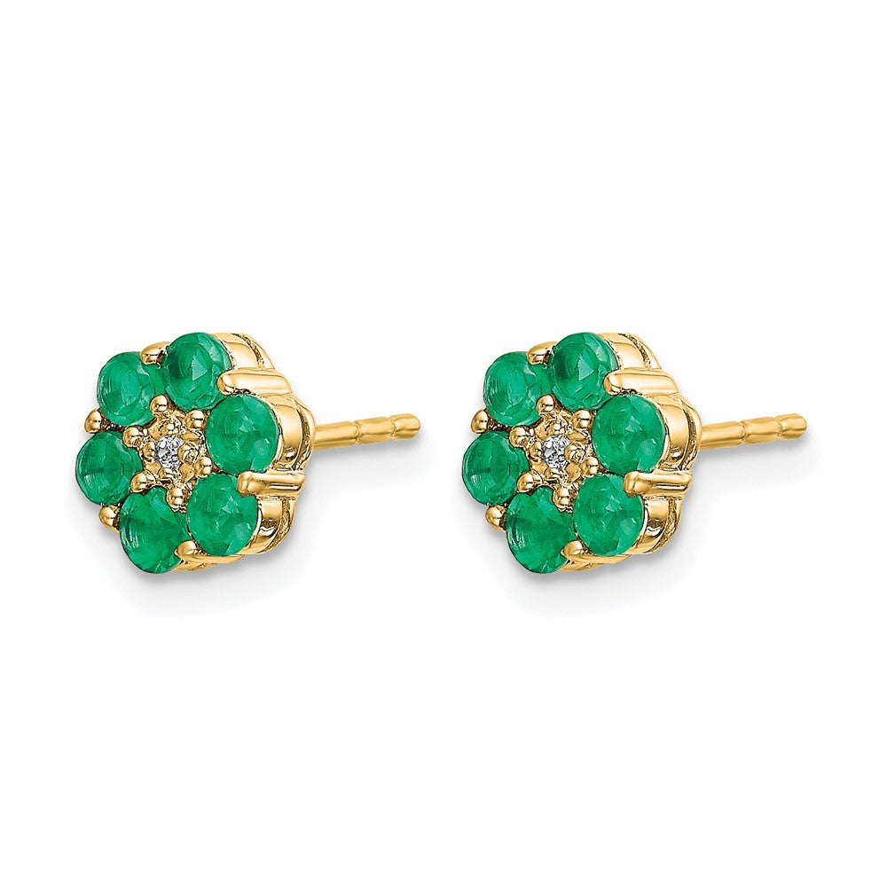 10k and Rhodium Emerald and Diamond Post Earrings