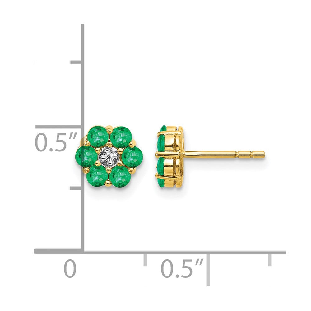 10k and Rhodium Emerald and Diamond Post Earrings