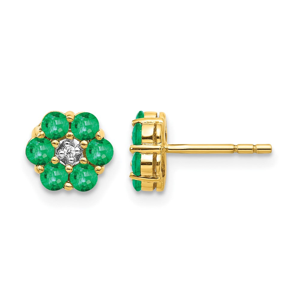 10k and Rhodium Emerald and Diamond Post Earrings