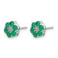 14k White Gold Polished Emerald and Diamond Post Earrings