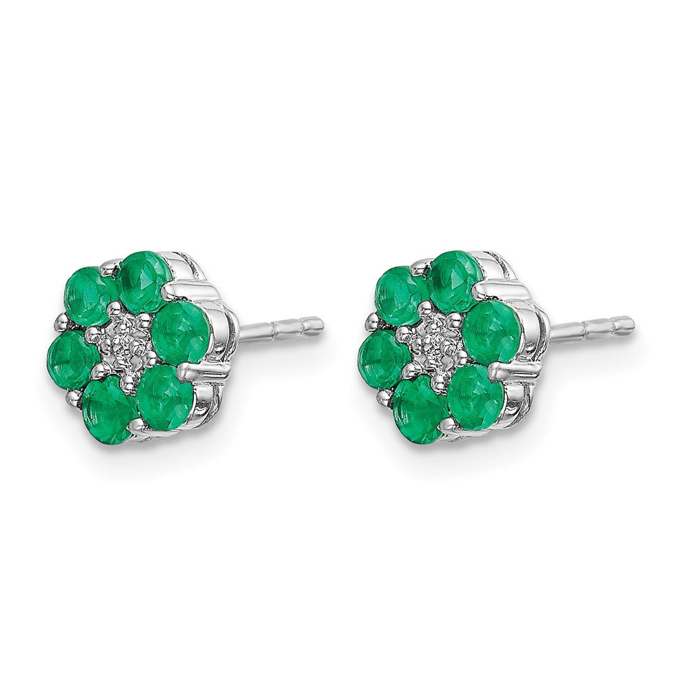 14k White Gold Polished Emerald and Diamond Post Earrings