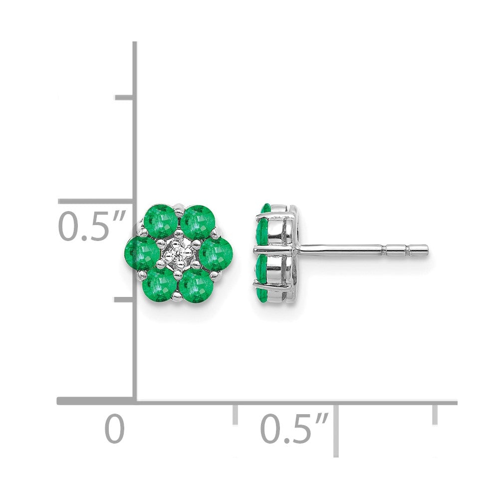 14k White Gold Polished Emerald and Diamond Post Earrings