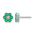 14k White Gold Polished Emerald and Diamond Post Earrings