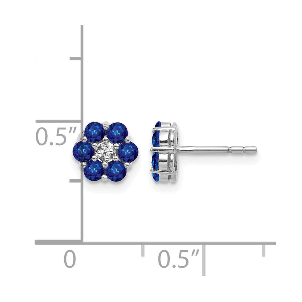 14k White Gold Polished Sapphire and Diamond Post Earrings