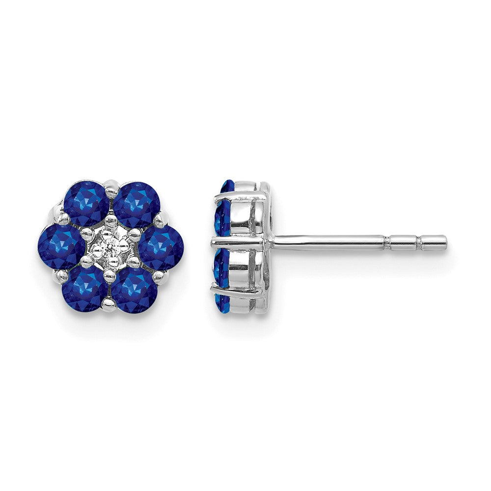 14k White Gold Polished Sapphire and Diamond Post Earrings