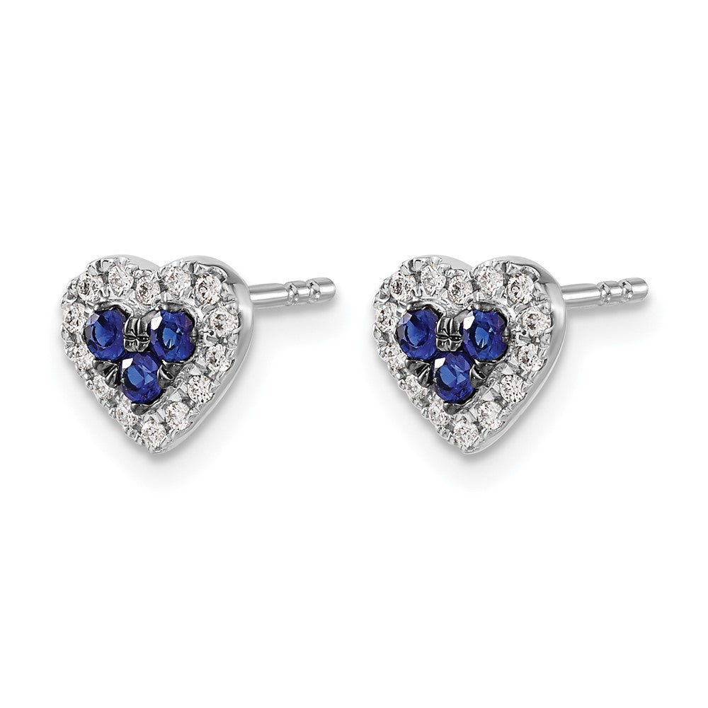 14k White Gold Diamond and Sapphire Heart Post Earrings