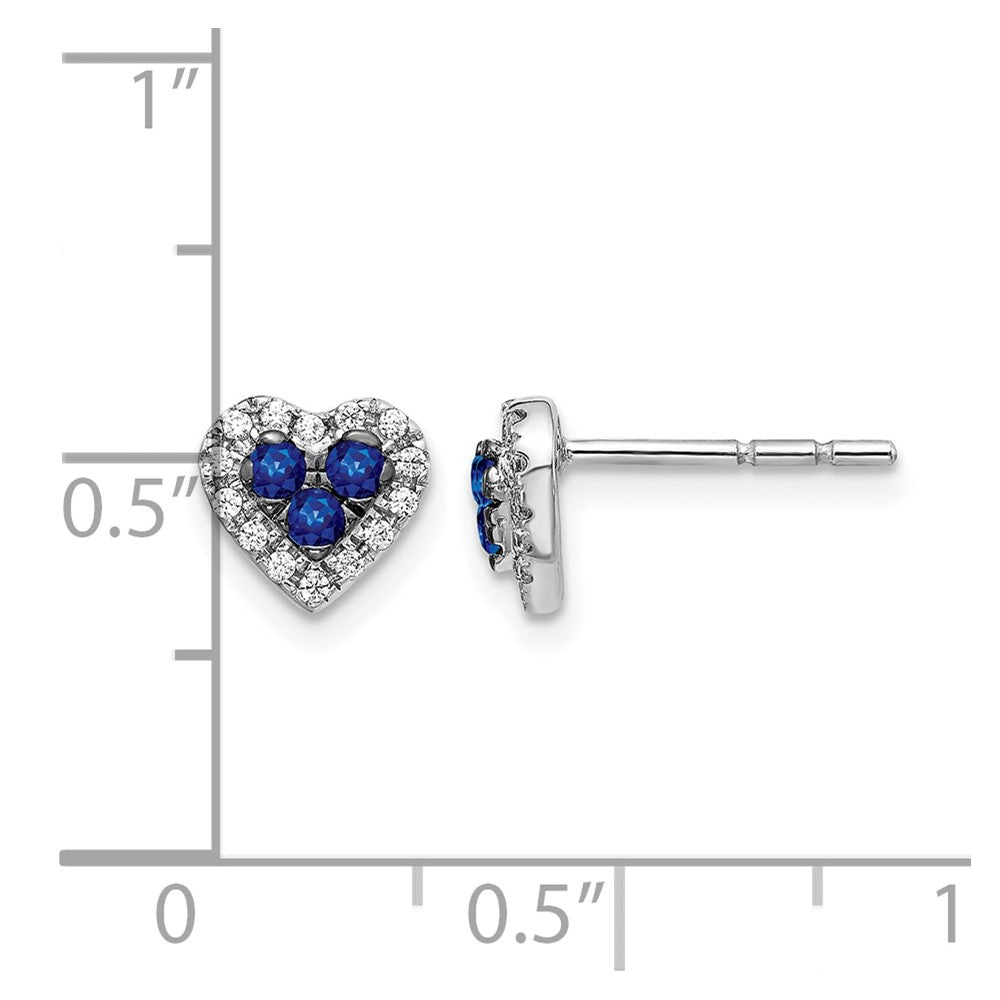 14k White Gold Diamond and Sapphire Heart Post Earrings