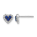 14k White Gold Diamond and Sapphire Heart Post Earrings