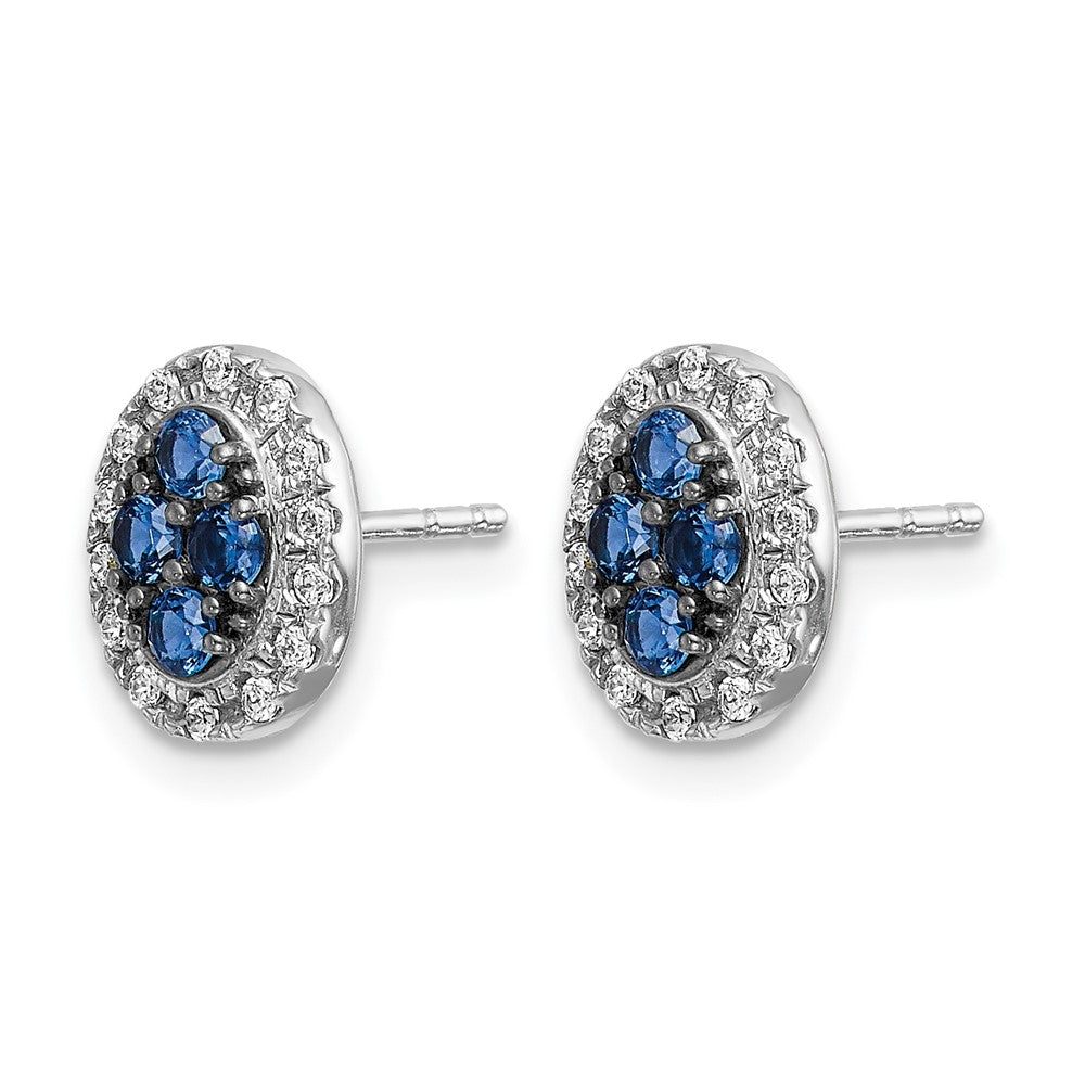 14k White Gold Diamond and Sapphire Oval Post Earrings
