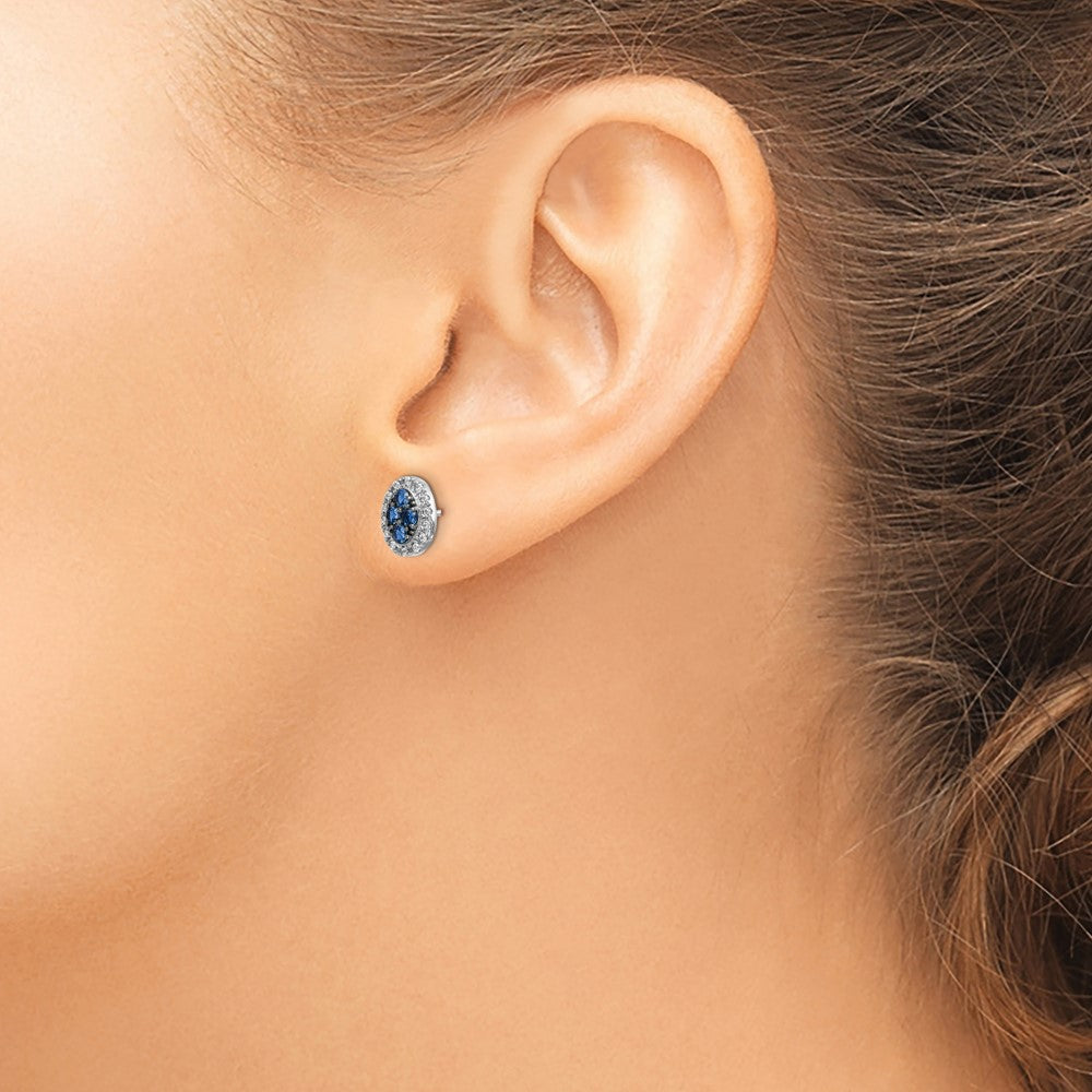14k White Gold Diamond and Sapphire Oval Post Earrings