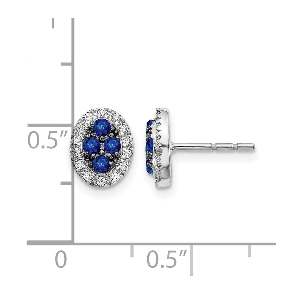 14k White Gold Diamond and Sapphire Oval Post Earrings
