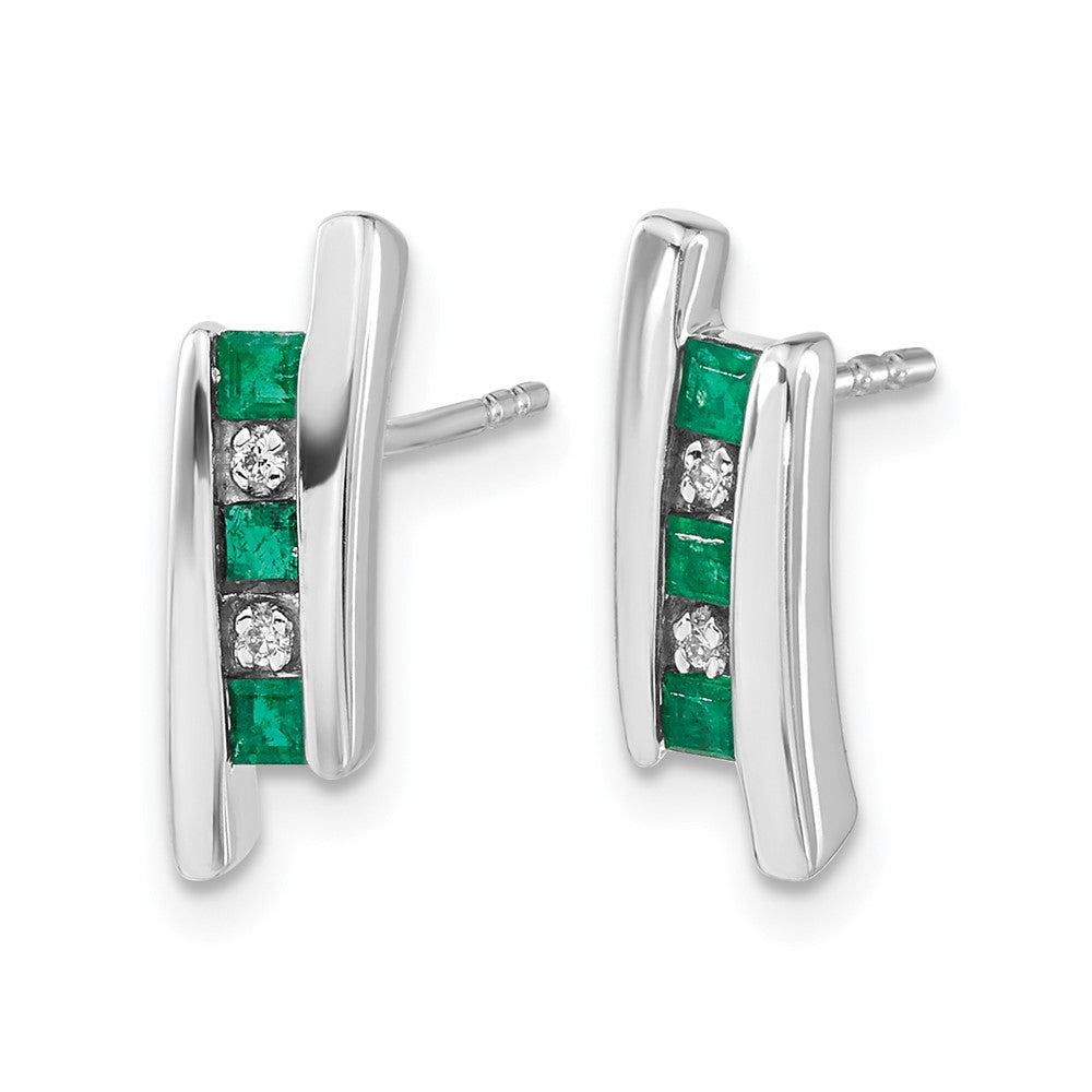 14k White Gold Diamond and Emerald Earrings