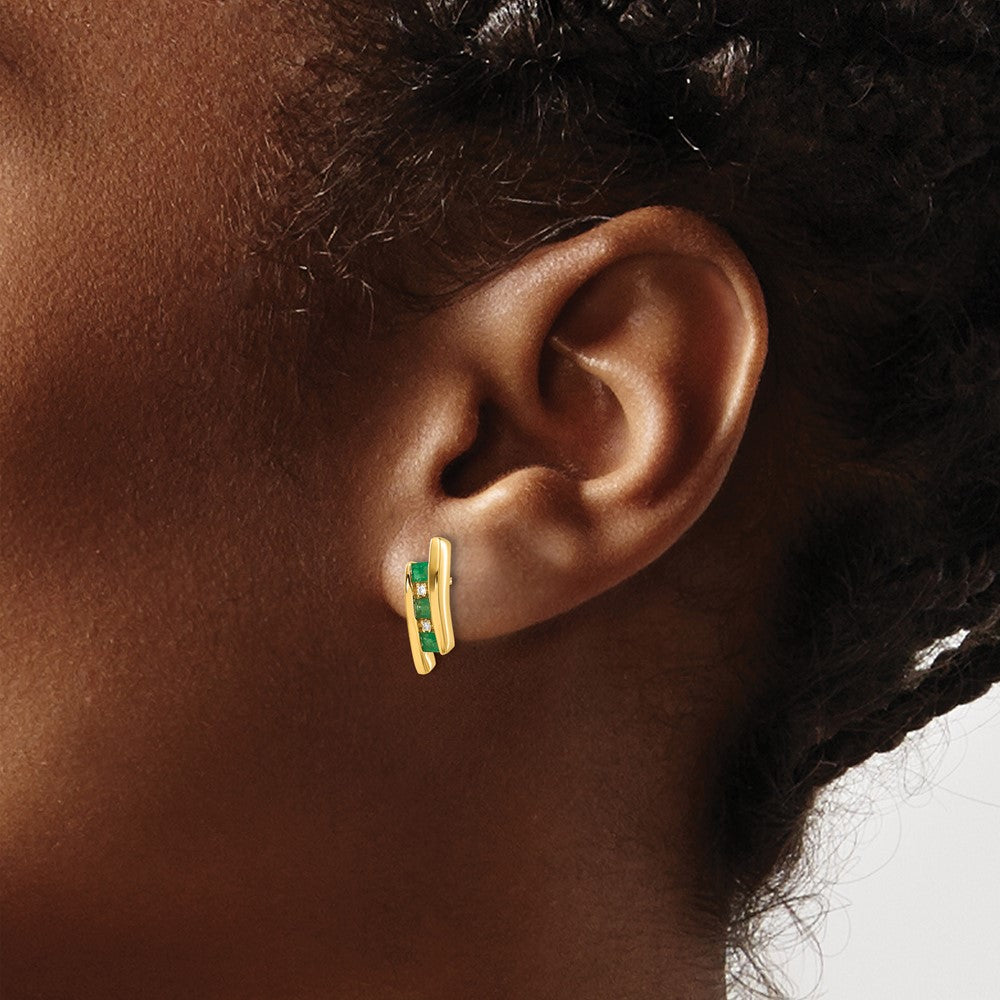 14k Diamond and Emerald Earrings
