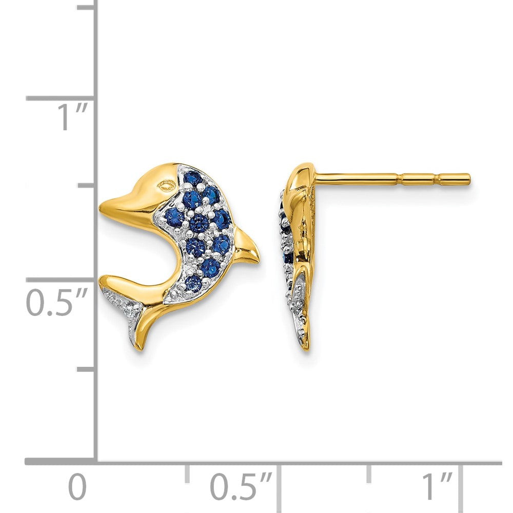 14k w/Rhodium Sapphire/Diamond Dolphin Post Earrings
