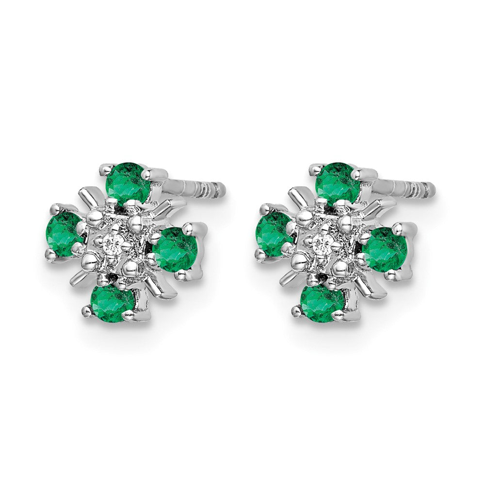 14k White Gold Emerald and Diamond Post Earrings