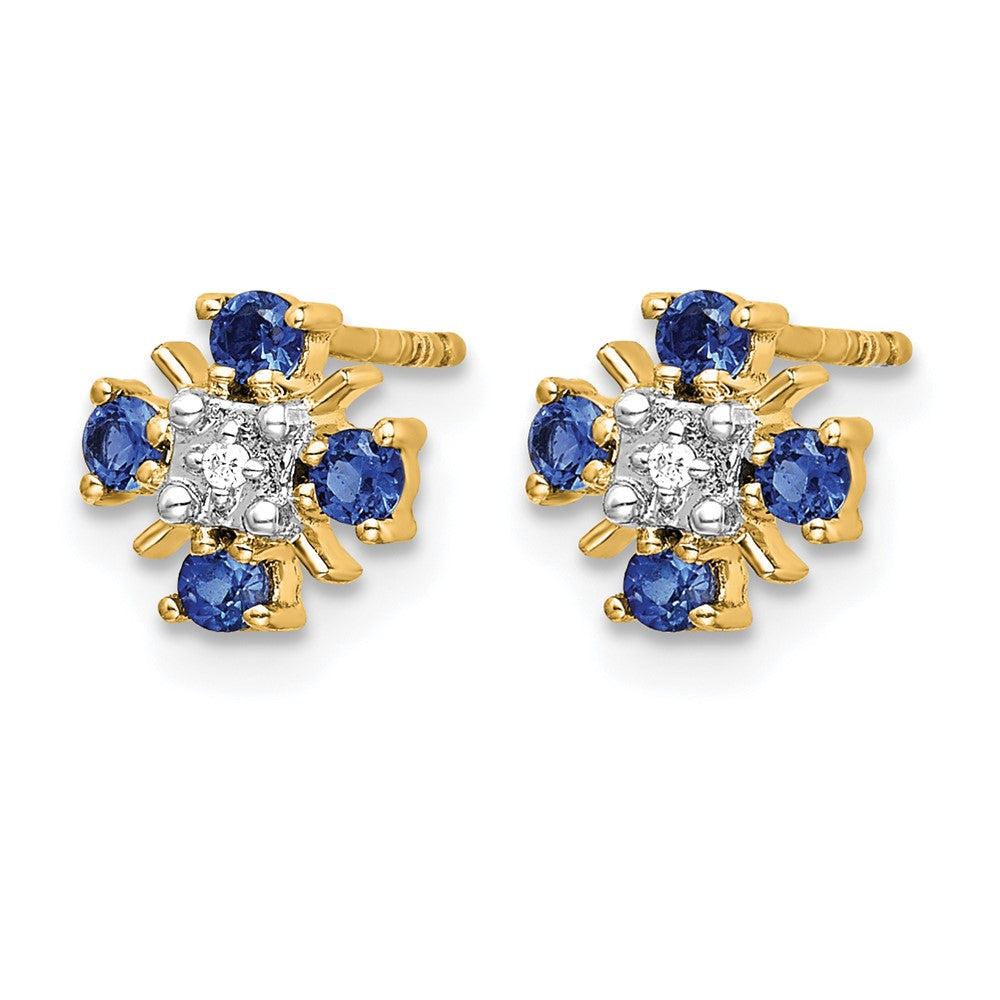 14k Gold Blue Sapphire and Diamond Post Earrings
