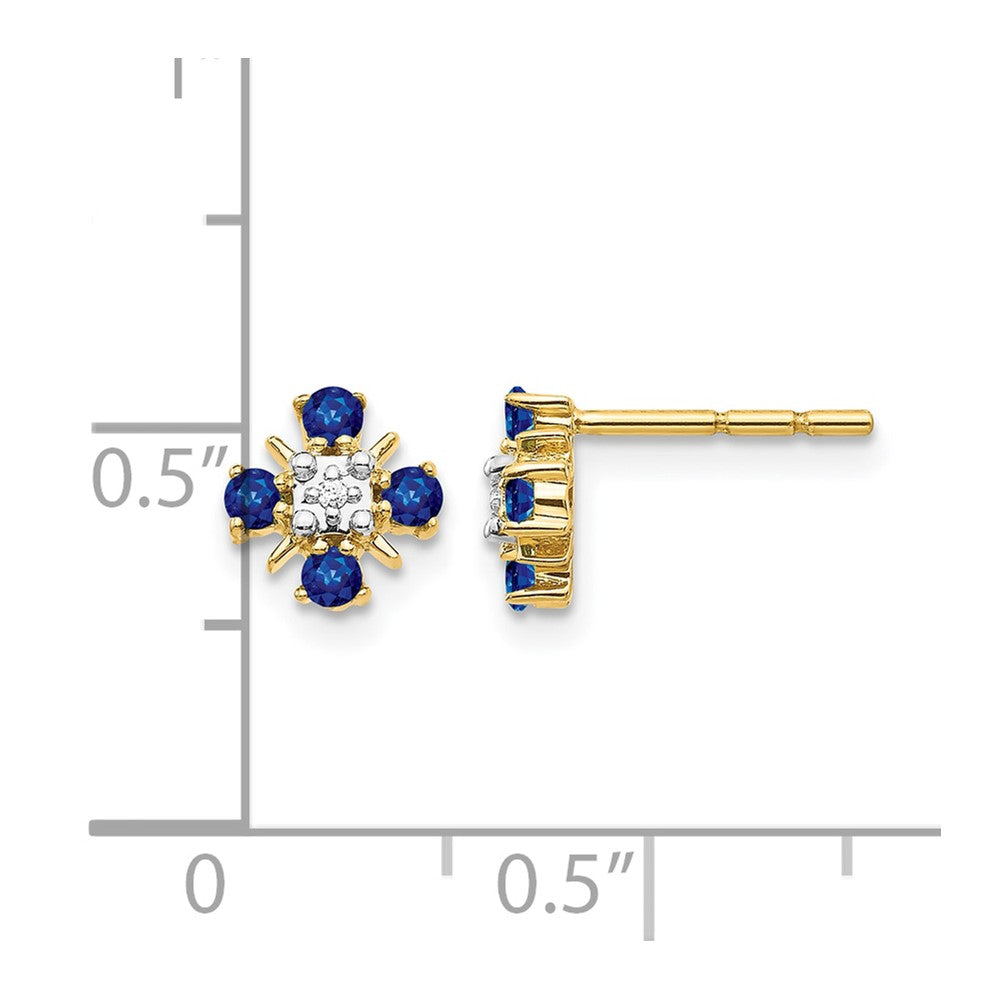 14k Gold Blue Sapphire and Diamond Post Earrings