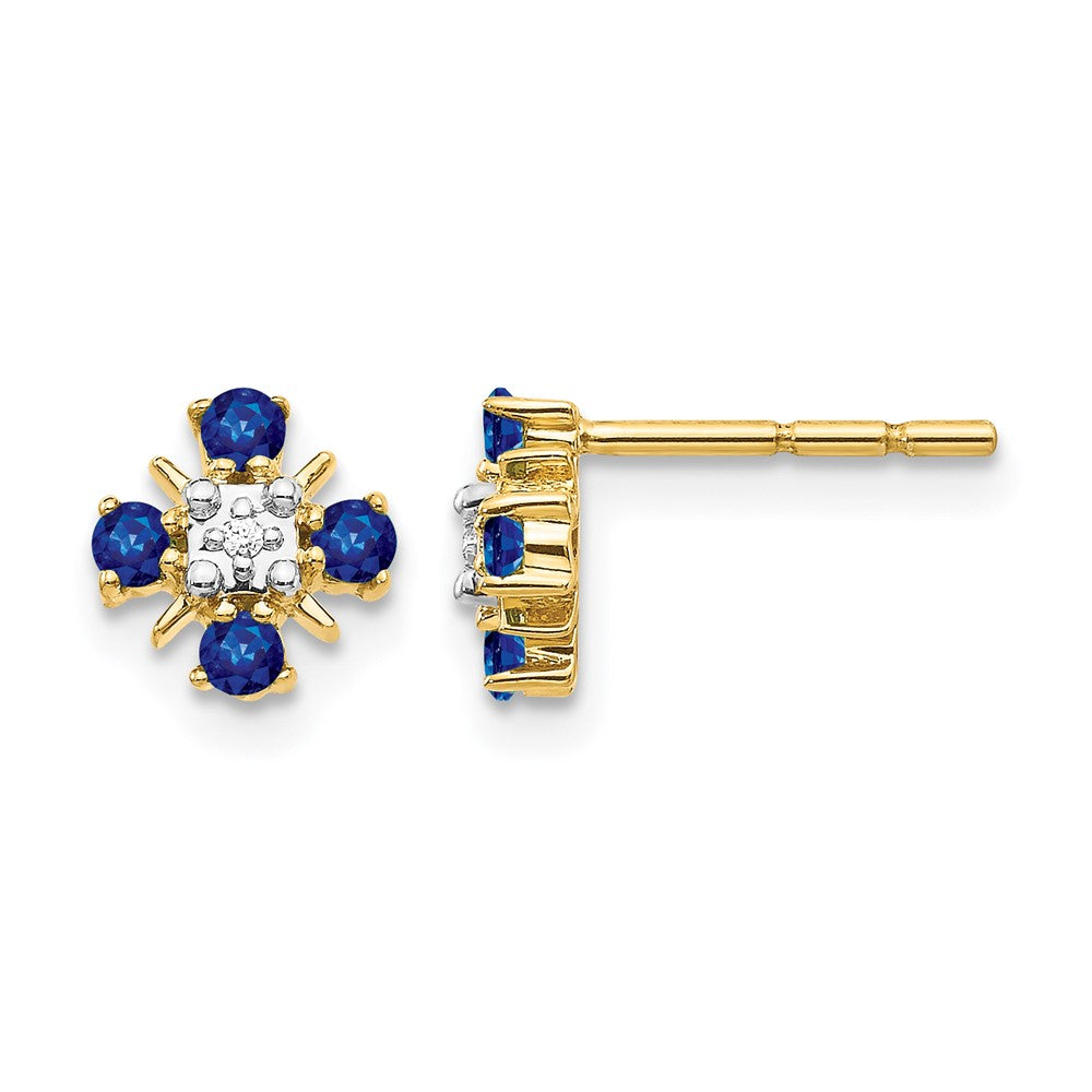 14k Gold Blue Sapphire and Diamond Post Earrings