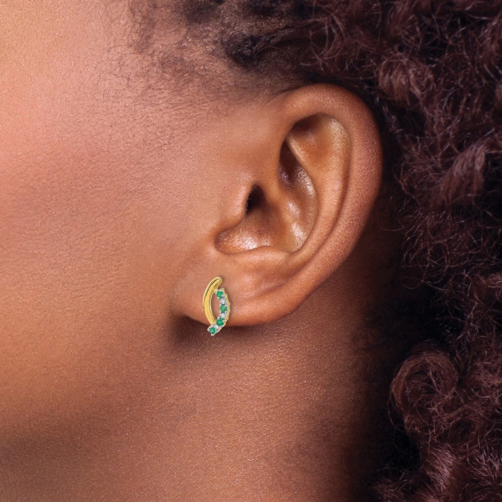 14k Diamond and Emerald Post Earrings