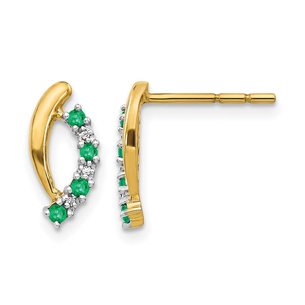 14k Diamond and Emerald Post Earrings