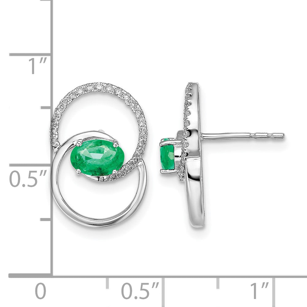 14k White Gold Double Circle Emerald/Diamond Post Earrings