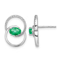14k White Gold Double Circle Emerald/Diamond Post Earrings