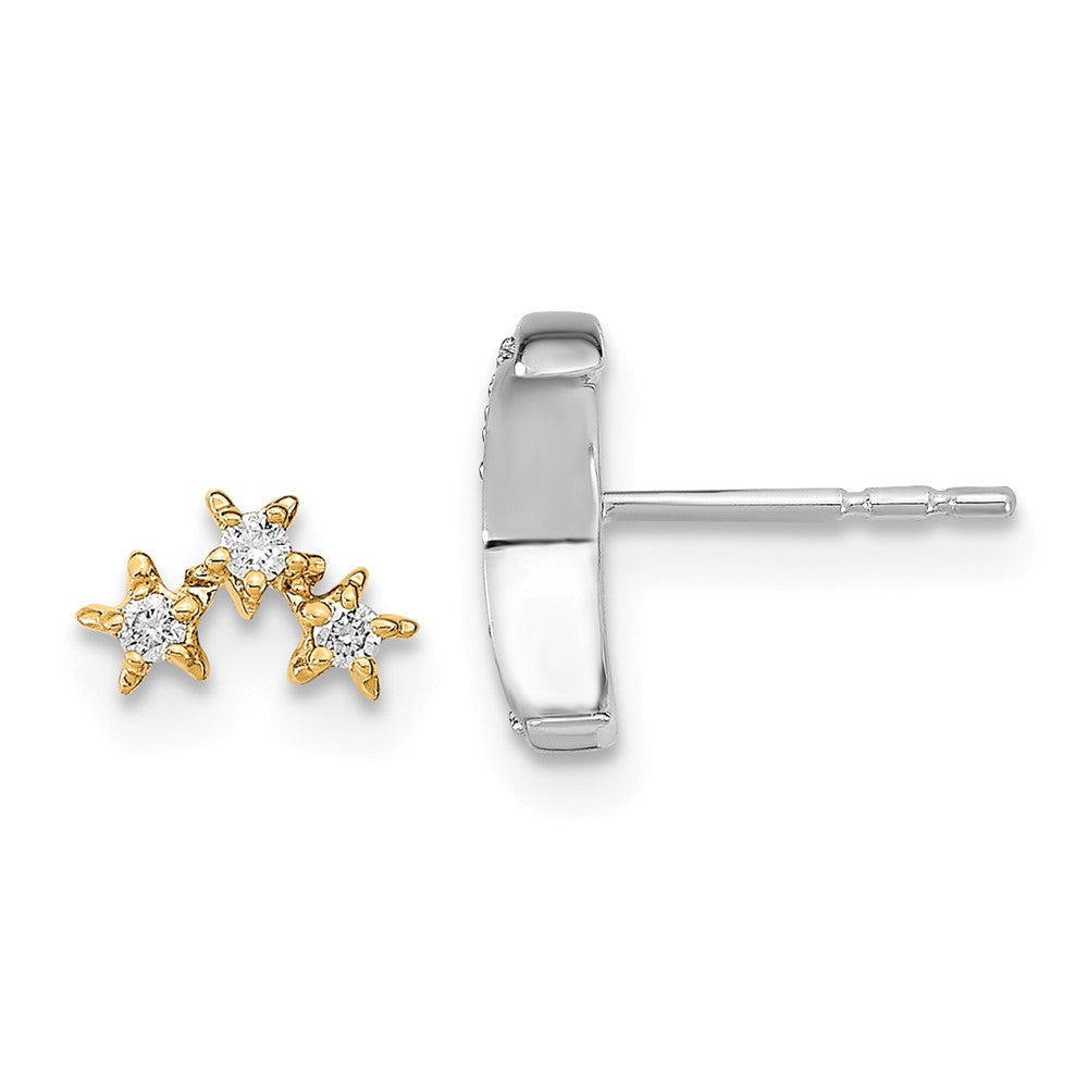 14k Two-tone Moon and 3-Stars Diamond Mis-match Post Earrings