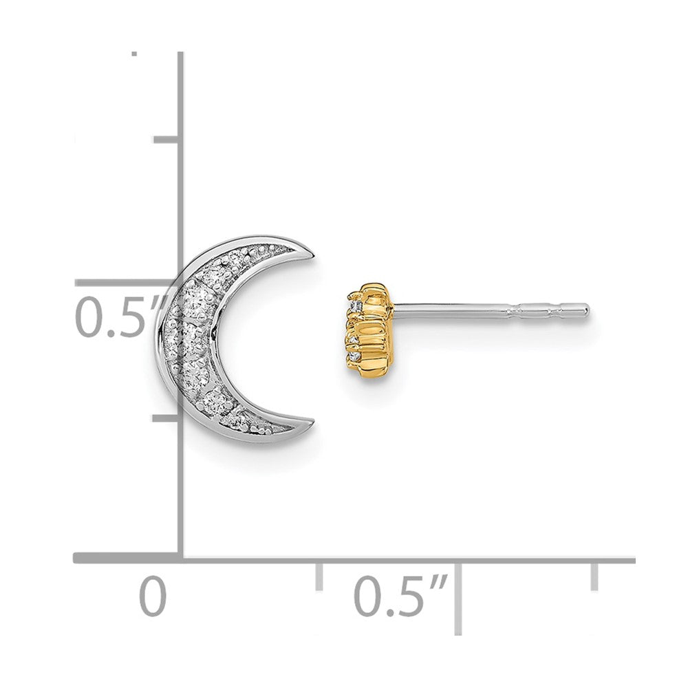 14k Two-tone Moon and 3-Stars Diamond Mis-match Post Earrings