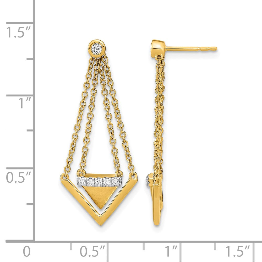14k Satin/Polished Diamond Triangle Chain Dangle Post Earrings