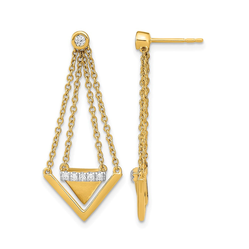 14k Satin/Polished Diamond Triangle Chain Dangle Post Earrings